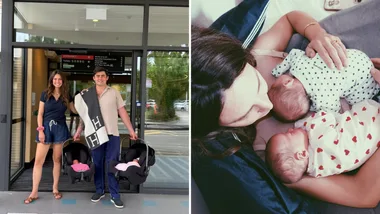 MasterChef Australia's Sarah Todd and Declan Cleary with their twin baby girls Claudia and Charlotte