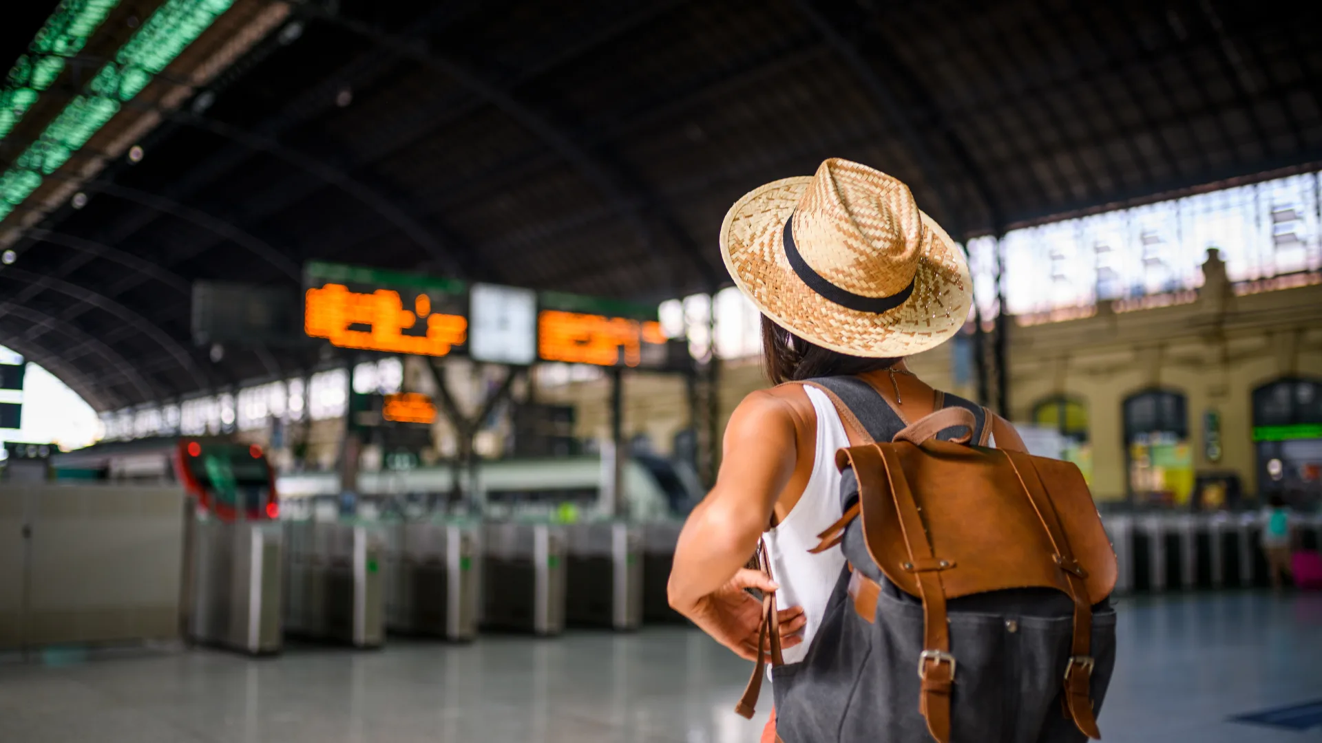 Woman at a train station