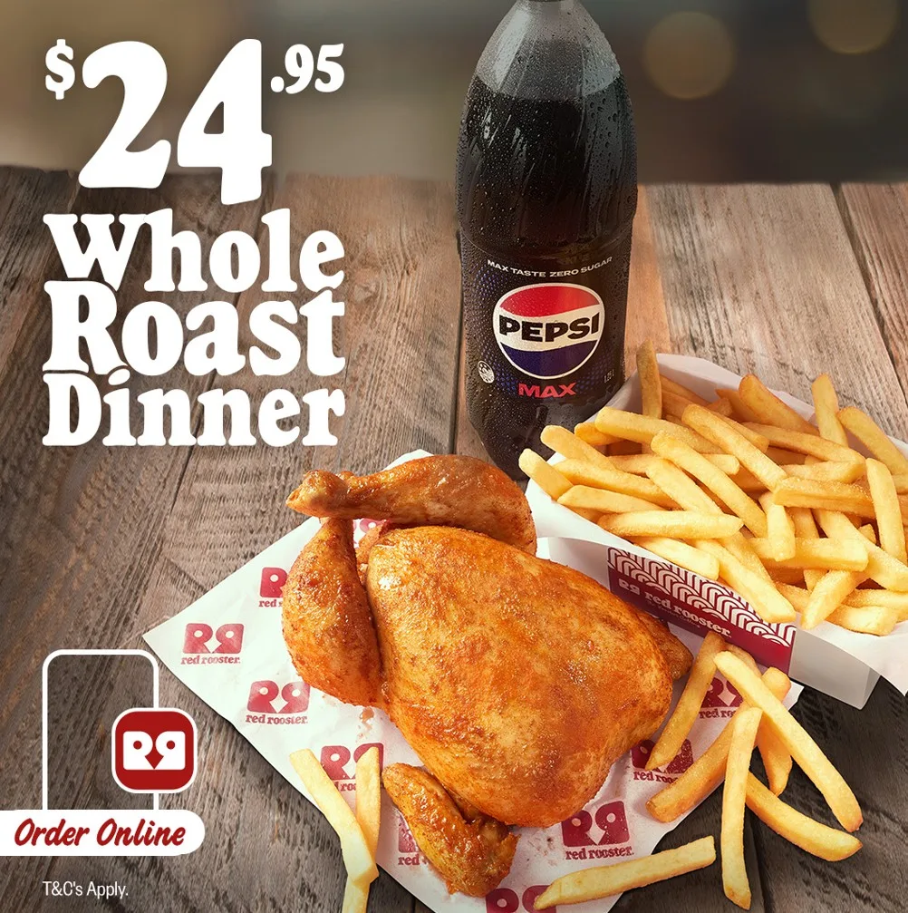 Red Rooster $24.95 Whole Roast Dinner deal promo