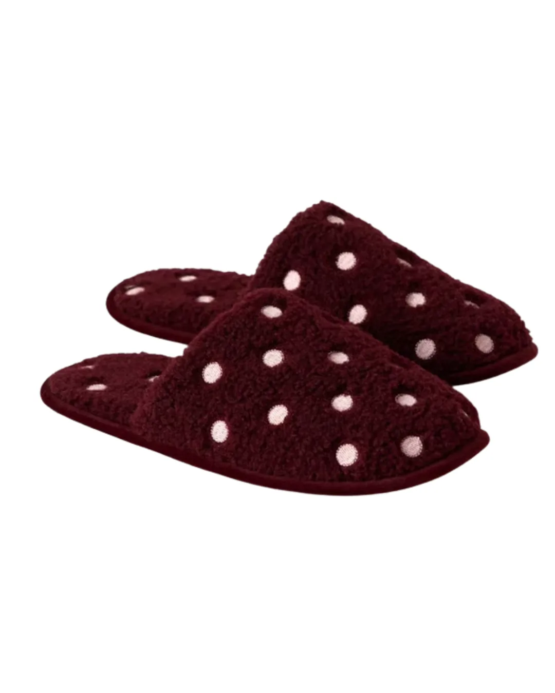adairs polka dot burgundy sherpa slippers