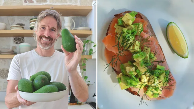 Darren Robertson and Diced Shepard Avocado, Smoked NZ Salmon & Caper Cream Cheese on Rye