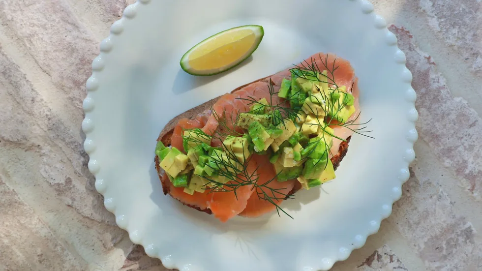 Diced Shepard Avocado, Smoked NZ Salmon & Caper Cream Cheese on Rye
