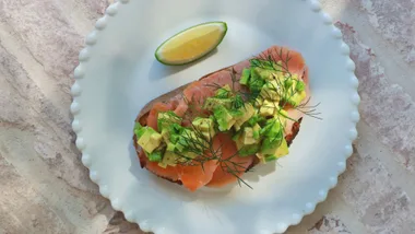 Diced Shepard Avocado, Smoked NZ Salmon & Caper Cream Cheese on Rye