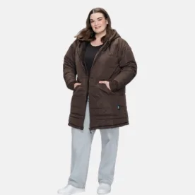 the oodie chocolate brown long puffer jacket