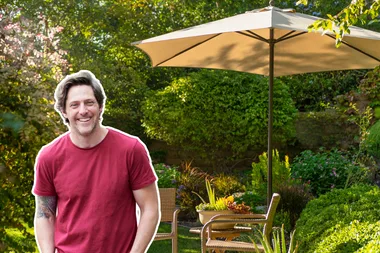 charlie albone in a shady garden with trees