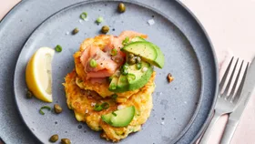 Corn Fritters with Smoked Salmon and Avocado