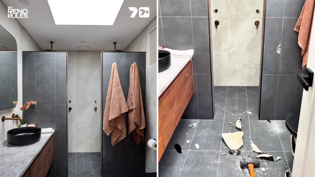 My Reno Rules Michelle and Emma bathroom and then smashed by Adrian Portelli in second pic