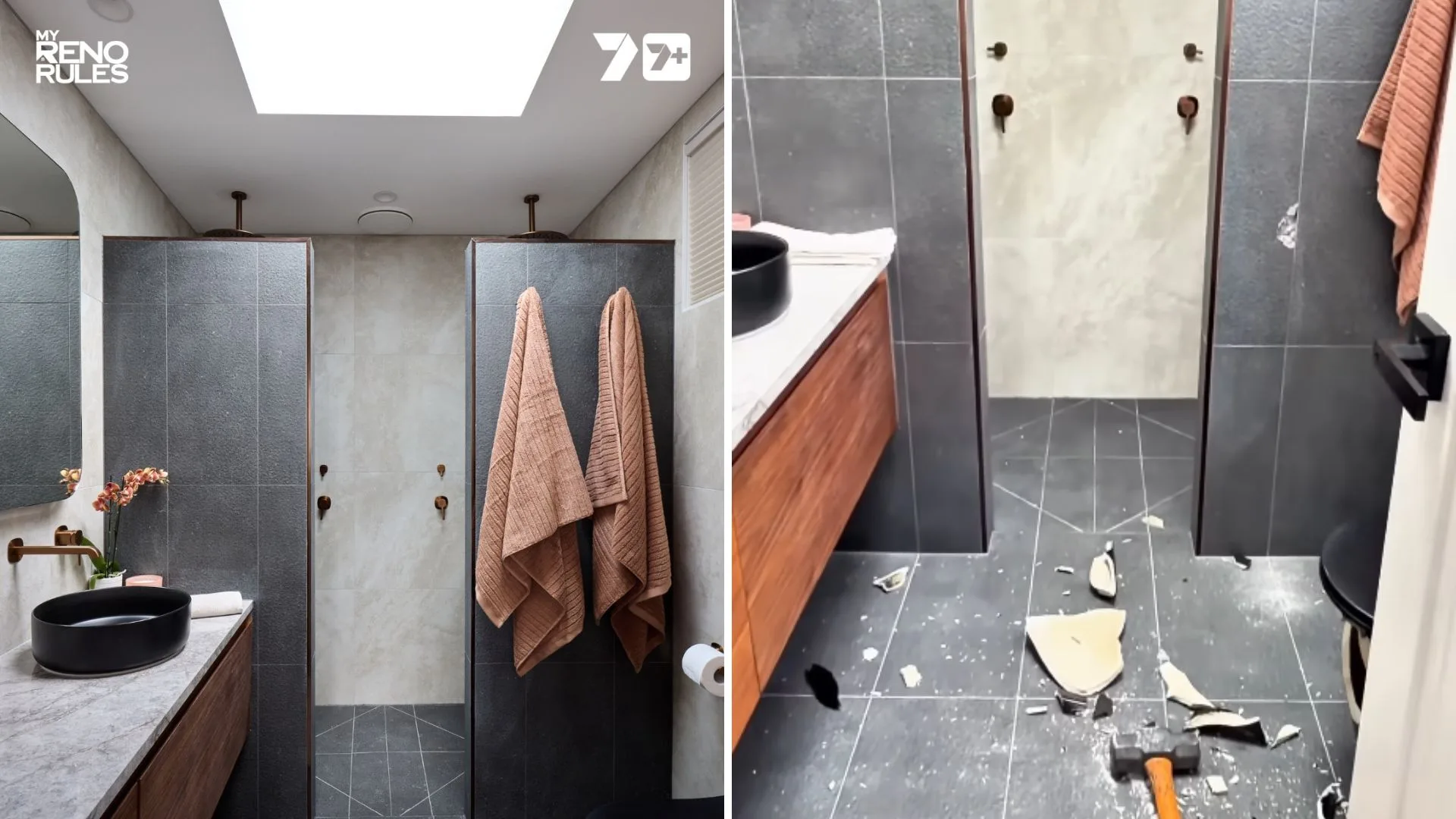 My Reno Rules Michelle and Emma bathroom and then smashed by Adrian Portelli in second pic