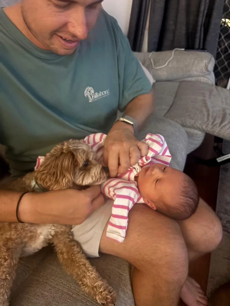 Gogglebox Australia Nic with daughter Georgie and dog Yoshi