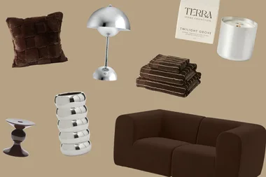 cocoa chocolate brown and silver chrome decor and furniture home pieces