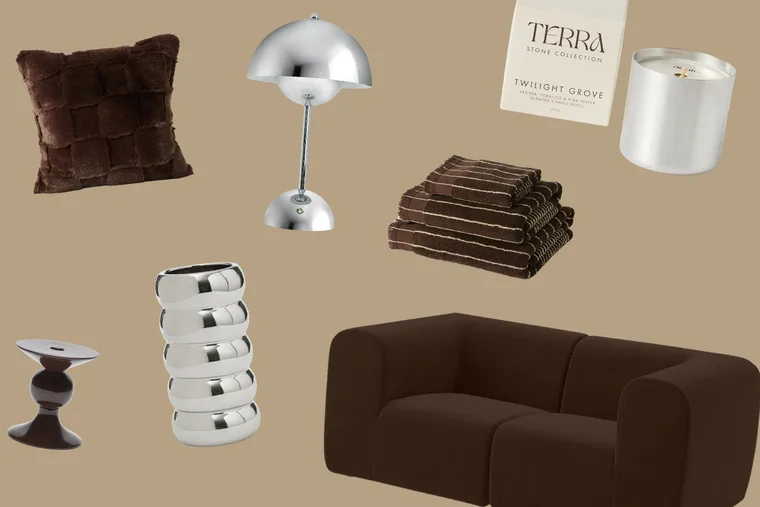 cocoa chocolate brown and silver chrome decor and furniture home pieces