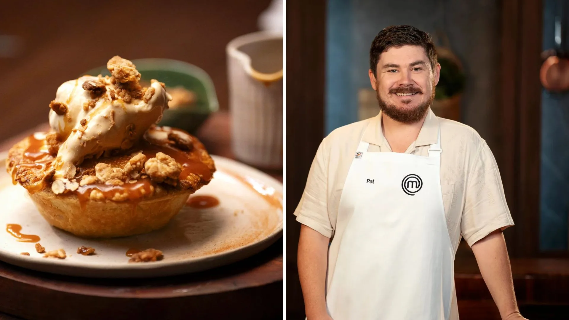Pat McGarry MasterChef Australia with apple pie and ice cream