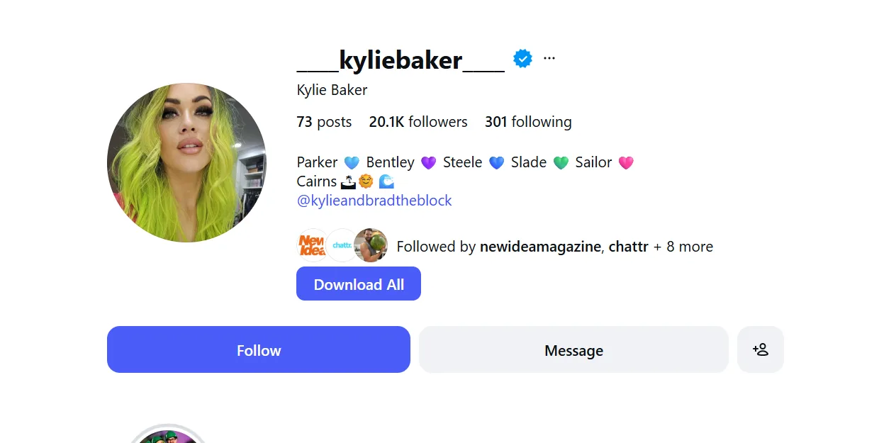 Kylie Baker The Block Instagram bio 