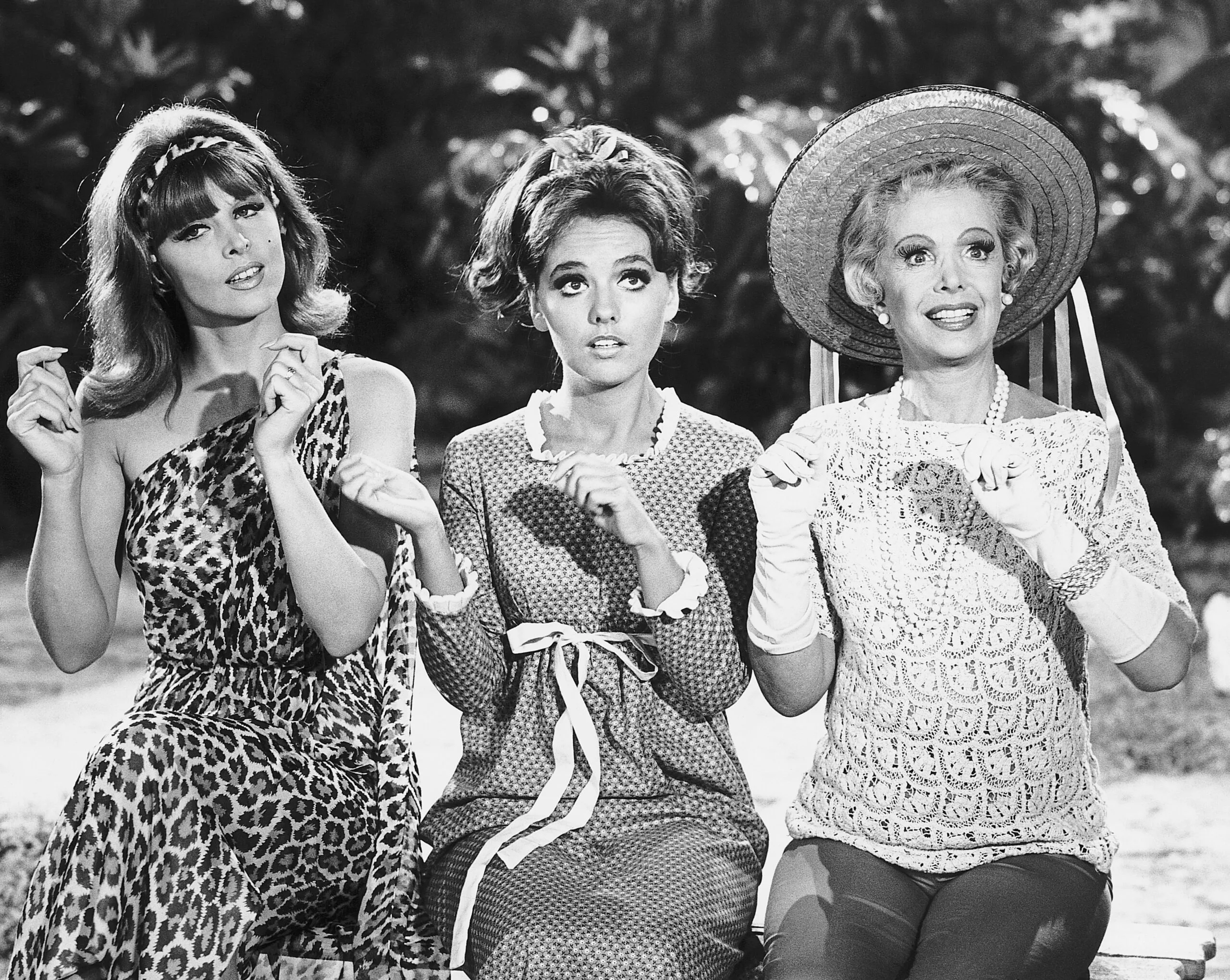 Gilligan's Island cast - Ginger (Tina Louise), Mary Ann (Dawn Wells), and Mrs. Howell (Natalie Schaefer) 