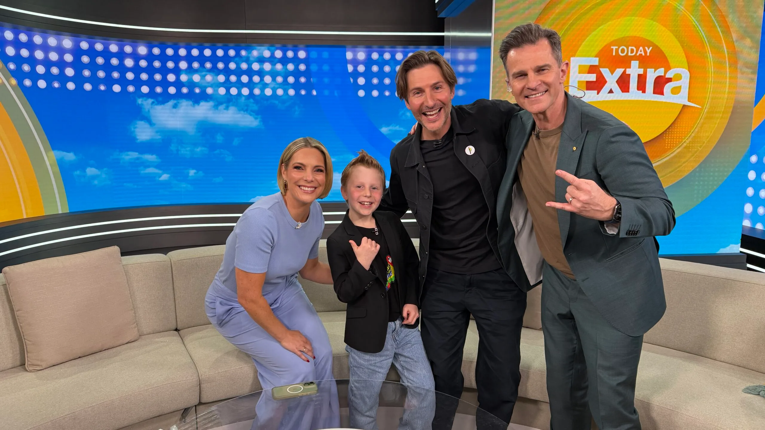 Miles and Joel Phillips on the set of Today Extra