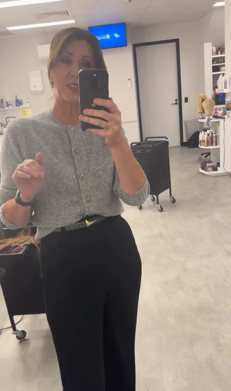 Natalie Barr in grey cardigan sunrise 
