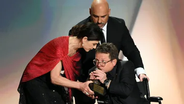 Michael J Fox kisses statue at 2026 Emmys
