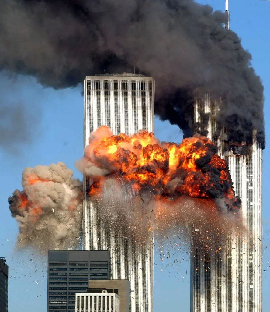 World Trade Centre towers on fire after plane crash attacks on 9/11