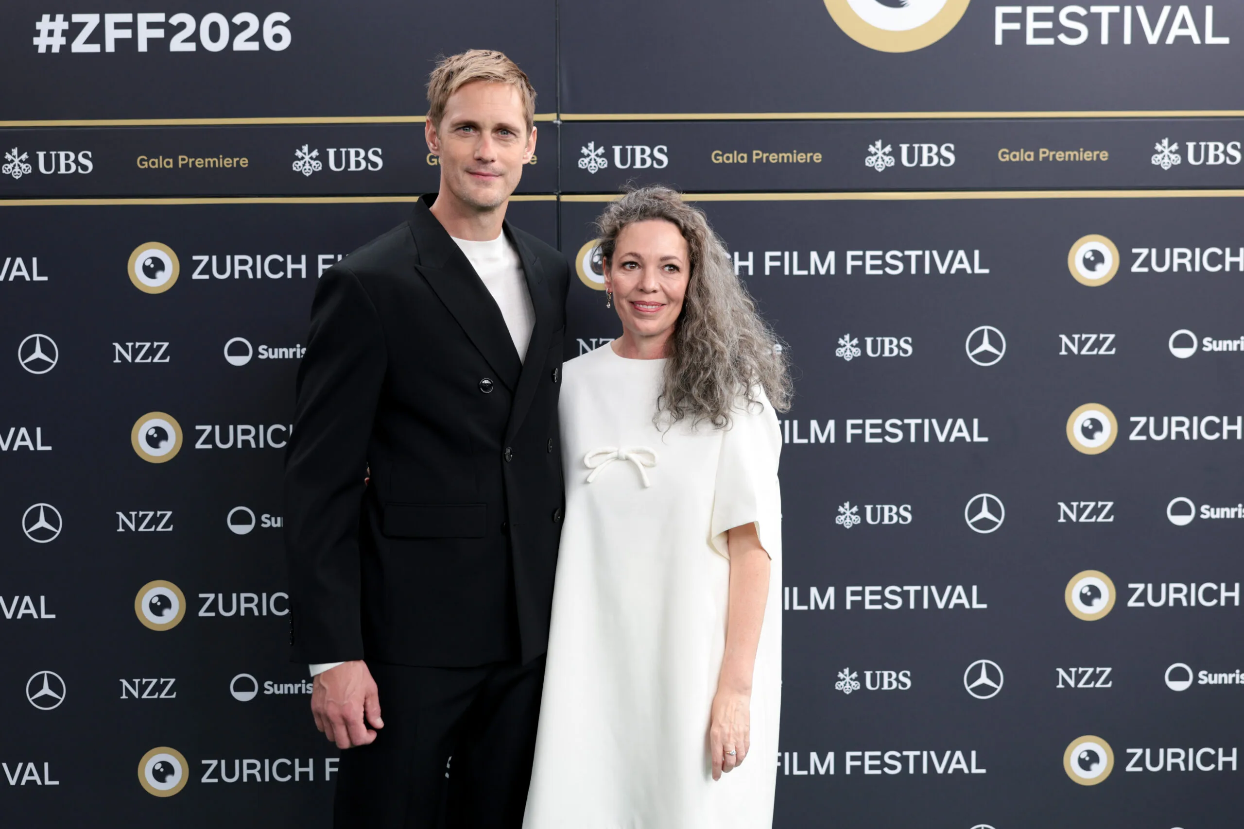 Alexander Skarsg&aring;rd and Olivia Colman attend the "Wicker" Green Carpet during the Zuruch Film Festival