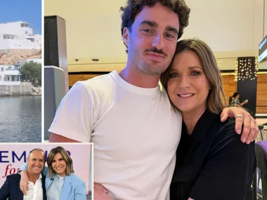 Kylie Gillies with son Gus and Morning Show co-host Larry Emdur