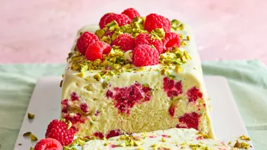 Raspberry Ripple Pistachio Ice-Cream Log