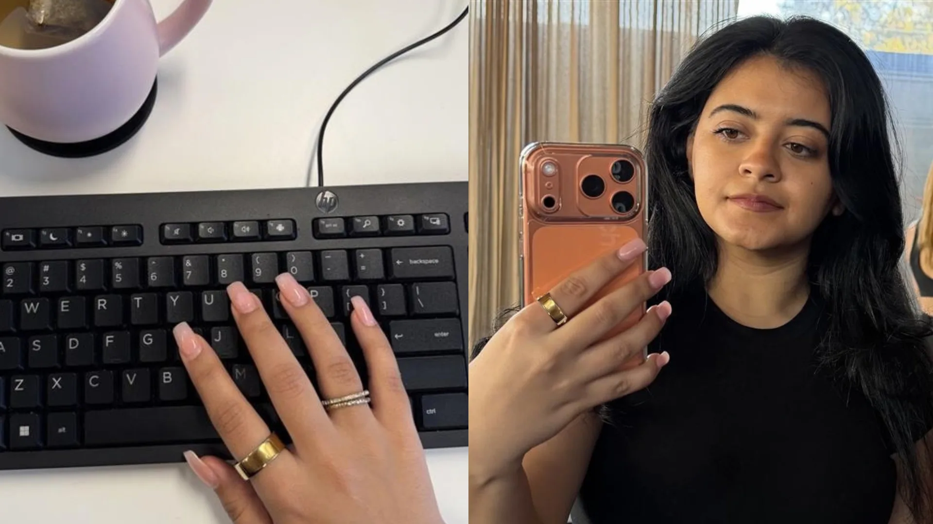 woman wearing oura ring