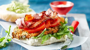 Crunchy Chicken Schnitzel Burgers with Crispy Bacon