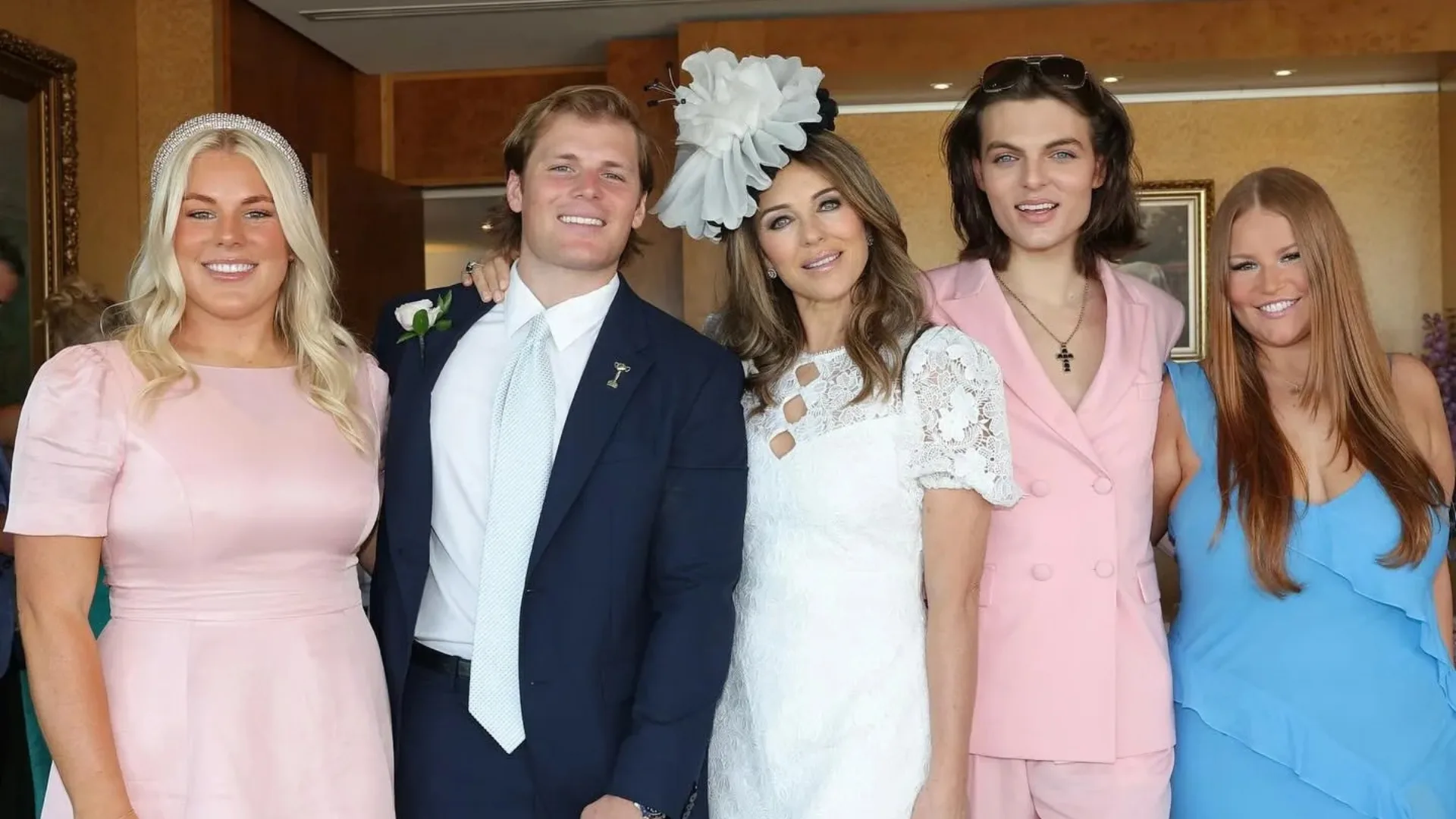 Elizabeth Hurley and her son Damian Hurley and Shane Warne kids Jackson, Summer and Brooke at Melbourne Cup