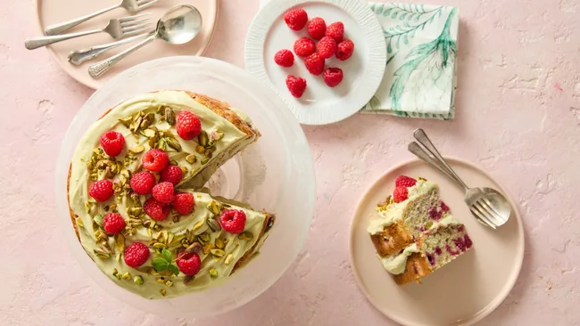 Raspberry and Pistachio Cream Cake