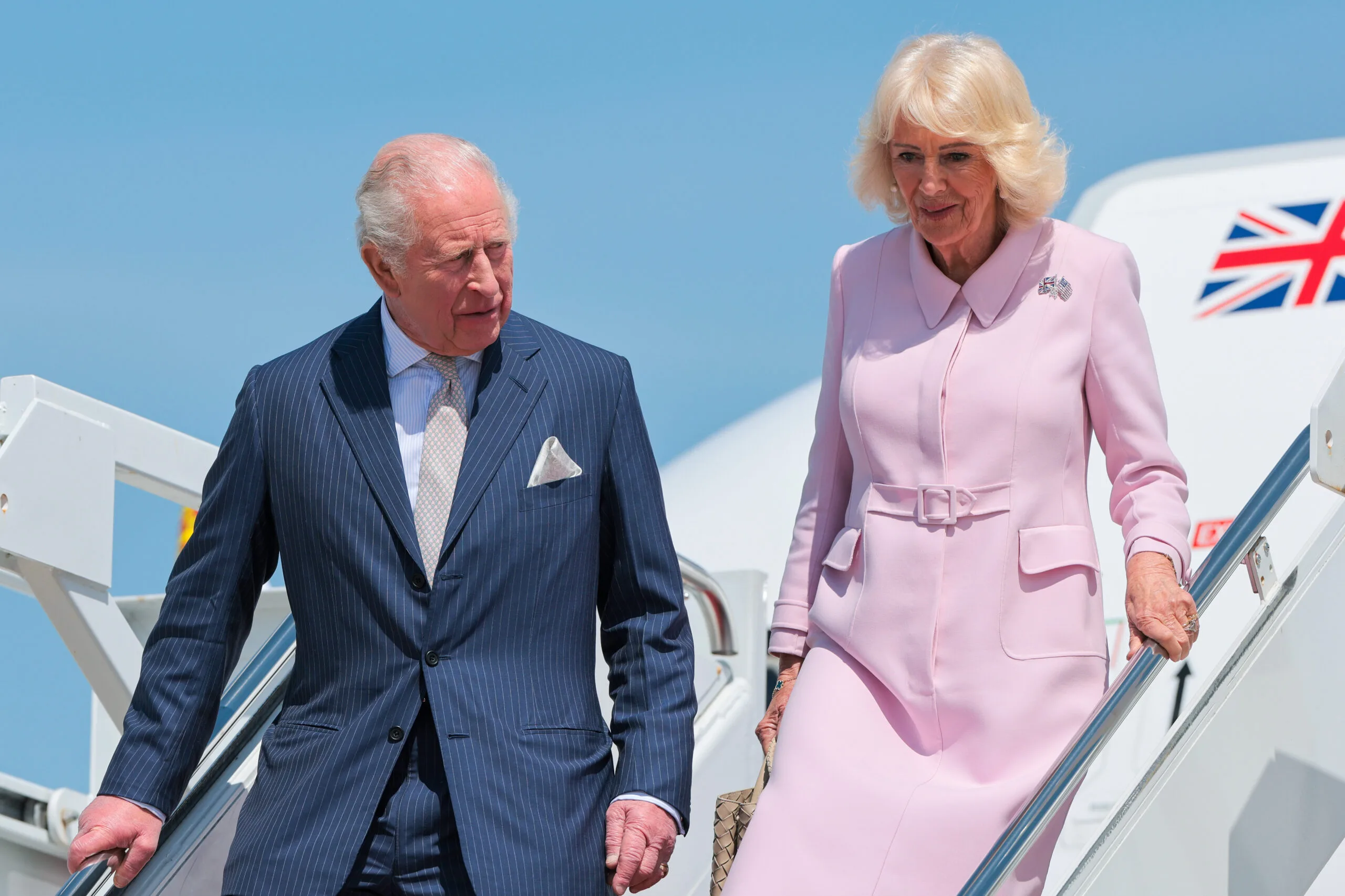 King Charles Queen Camilla flying