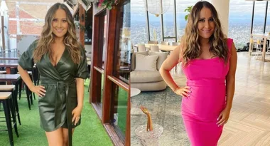 Jackie Gillies shows off her blossoming baby bump