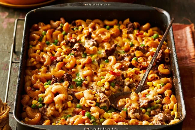 savoury mince macaroni bake