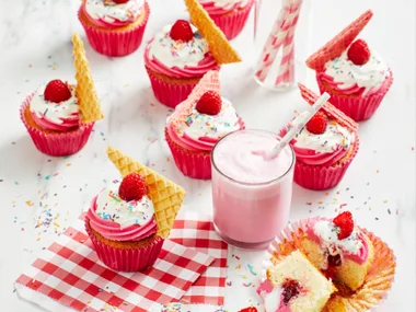 Raspberry Sundae Cupcakes