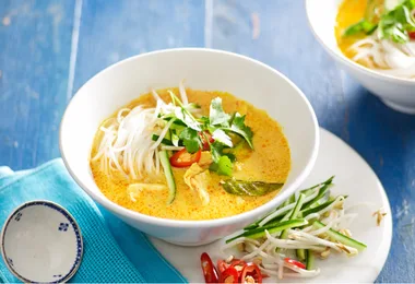 This milky chicken and noodle laksa is full of Malaysian flavour!