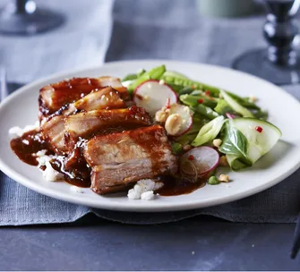 The sticky pork belly with Vietnamese-style salad & smashed peanuts recipe to die for