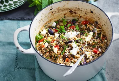 Greek beef, feta and mint pilaf
