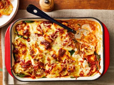 Spinach and Ricotta Ravioli Cheat’s Lasagne