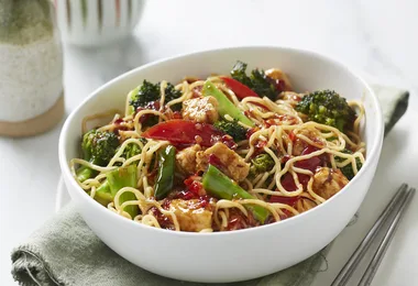 Vegetarian quorn and noodle stir-fry