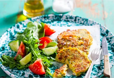 Zucchini, feta and pumpkin combined and fried to make golden, crispy fritters
