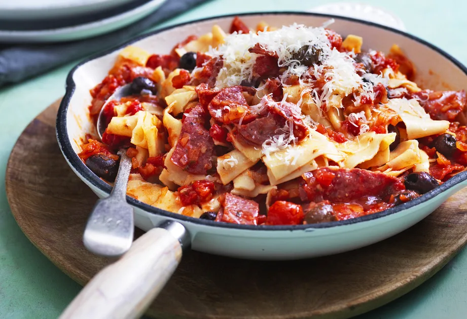 Salami and olive rag pasta Recipe | New Idea