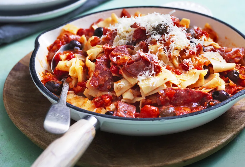 Salami and Olive Rag Pasta