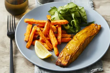 Salmon Tikka with Cucumber Salad