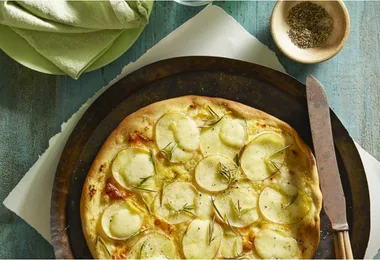 Potato, garlic and rosemary pizza
