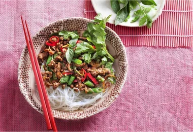 Sticky lamb mince  with chilli