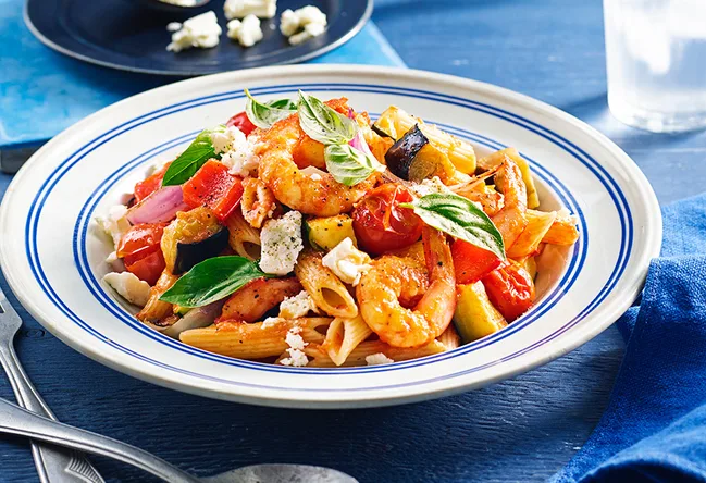 Roasted Vegetable and Prawn Pasta