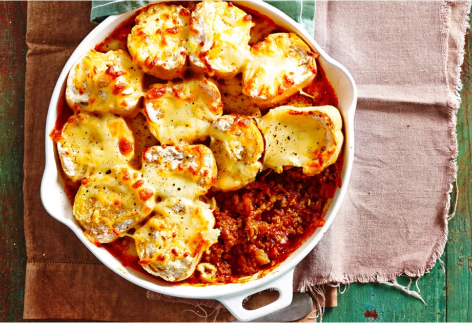 Bolognese with  garlic bread topping Recipe | New Idea