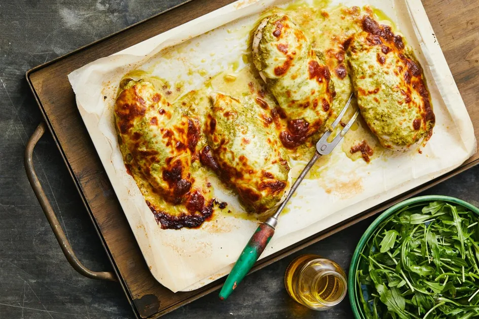 5-Ingredient Cheesy Pesto Baked Chicken Recipe | New Idea