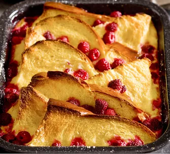 Raspberry brioche pudding