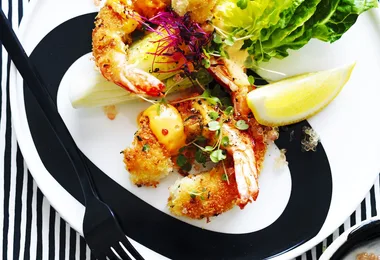 Crumbed prawn cocktail with spicy lime sauce