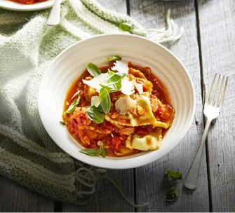 Spicy ravioli arrabbiata
